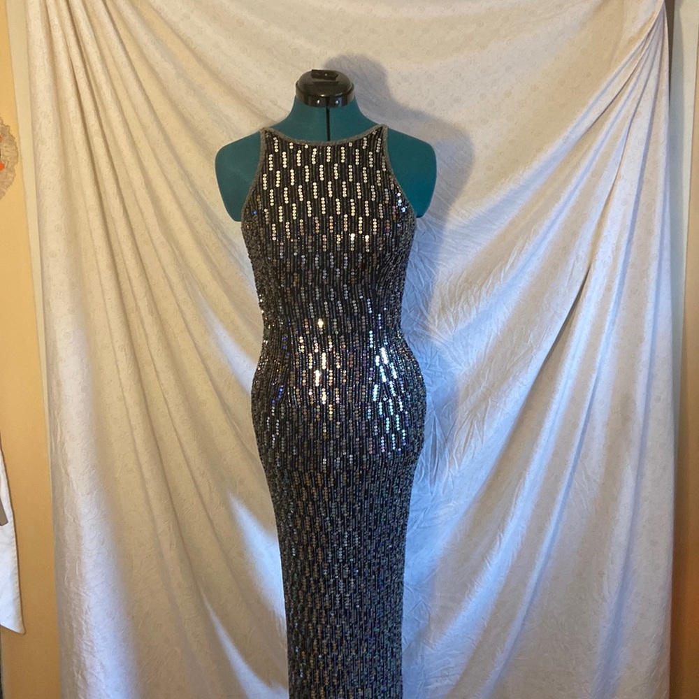 Scala Black and Silver Backless Dress